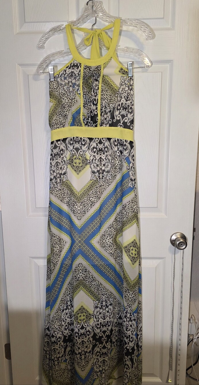 Jealous Tomato Halter Maxi Dress in Yellow, Blue & Black